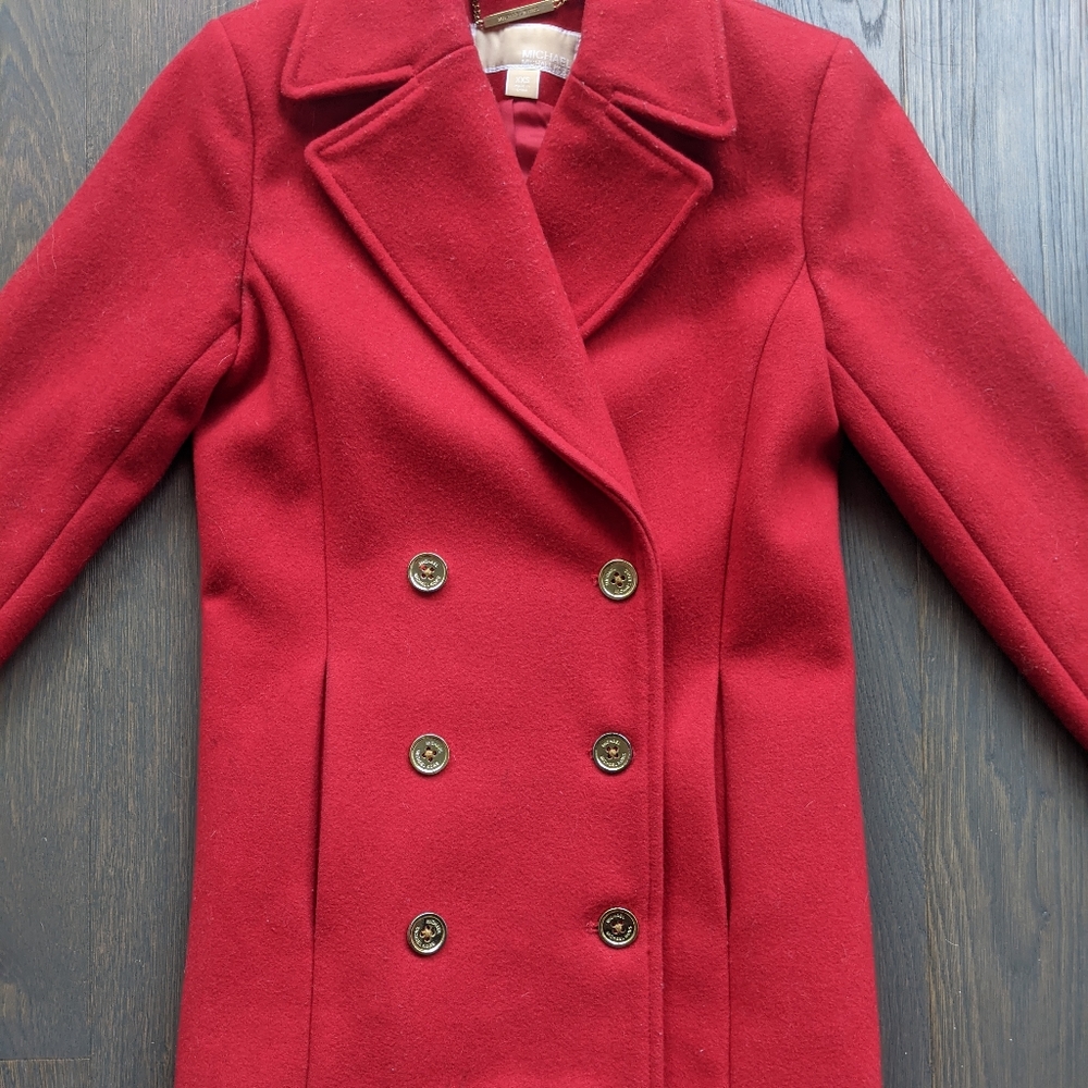 Michael Kors Red Wool Double-breasted Pea Coat - Picture 4 of 11